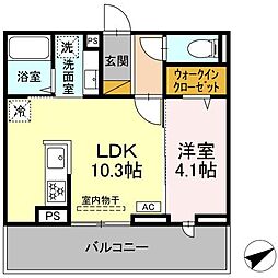 京成本線 公津の杜駅 徒歩12分の賃貸アパート 2階1LDKの間取り