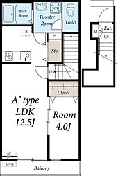西武多摩湖線 一橋学園駅 徒歩10分の賃貸アパート 2階1LDKの間取り