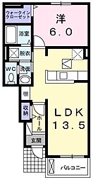 グランプラトV 1階1LDKの間取り