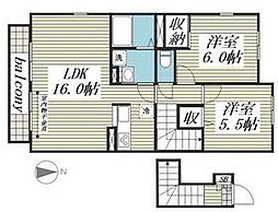 カーサクレールII 2階2LDKの間取り