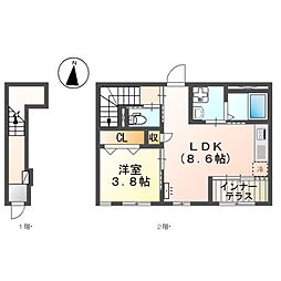 JR八高線 箱根ケ崎駅 徒歩18分の賃貸アパート 2階1LDKの間取り