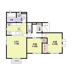 小田急小田原線 玉川学園前駅 3.1kmの賃貸アパート 1階2LDKの間取り