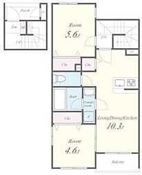東武伊勢崎線 谷塚駅 徒歩4分の賃貸アパート 3階2LDKの間取り