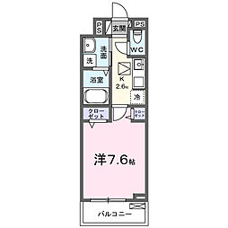 サラスバティII 1階1Kの間取り