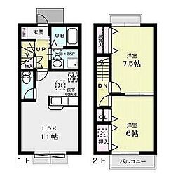 JR上越新幹線 本庄早稲田駅 徒歩11分の賃貸アパート 1階2LDKの間取り