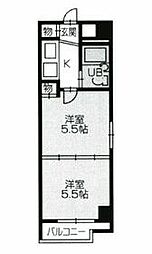 豊橋鉄道東田本線 札木駅 徒歩3分の賃貸マンション 5階2Kの間取り