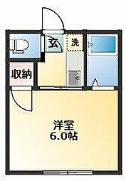 イオチハイツ6号棟 2階1Kの間取り