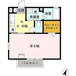 モナリエ東村山 2階1Kの間取り