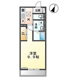 袖ケ浦市蔵波新築マンション 1階1Kの間取り
