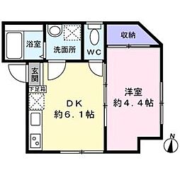 カーサ本木 2階1DKの間取り