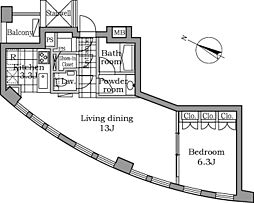 東京メトロ千代田線 乃木坂駅 徒歩1分の賃貸マンション 6階1LDKの間取り