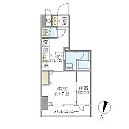 都営三田線 本蓮沼駅 徒歩2分の賃貸マンション 10階2Kの間取り