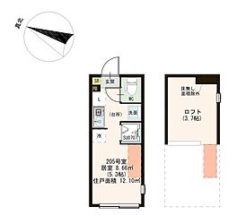 JR京浜東北・根岸線 東十条駅 徒歩7分の賃貸アパート 2階ワンルームの間取り