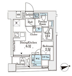 東京メトロ南北線 後楽園駅 徒歩8分の賃貸マンション 7階1DKの間取り
