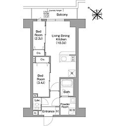 東京メトロ有楽町線 豊洲駅 徒歩14分の賃貸マンション 9階2LDKの間取り