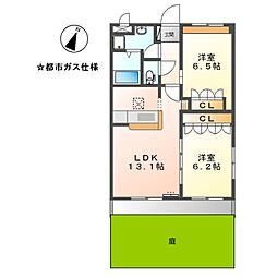 JR東海交通城北線 比良駅 徒歩20分の賃貸マンション 1階2LDKの間取り