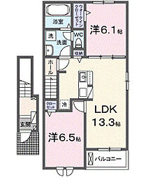 小田急小田原線 玉川学園前駅 徒歩23分の賃貸アパート 2階2LDKの間取り