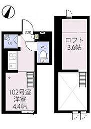 京王線 初台駅 徒歩7分の賃貸アパート 1階ワンルームの間取り