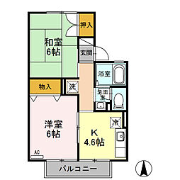 パールハウス　Ａ 205 2階2Kの間取り
