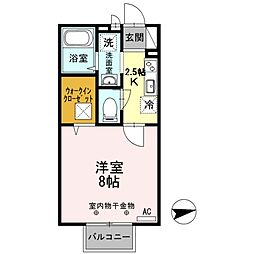 ソレイユ東野 2階1Kの間取り