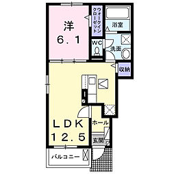 カーム・ディクレット　II 1階1LDKの間取り