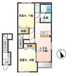 JR常磐線 勝田駅 バス25分 JAひたちなかホール下車 徒歩5分の賃貸アパート 2階2LDKの間取り