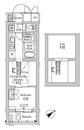 東急大井町線 北千束駅 徒歩4分の賃貸マンション 1階1LDKの間取り