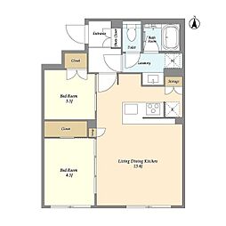 ガーデンレジデンス恵比寿 3階2LDKの間取り