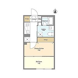JR山手線 恵比寿駅 徒歩12分の賃貸マンション 2階1DKの間取り