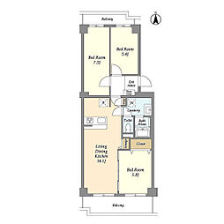 東武伊勢崎線 竹ノ塚駅 徒歩3分の賃貸マンション 6階3LDKの間取り