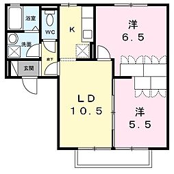 JR常磐線 土浦駅 徒歩19分の賃貸アパート 1階2LDKの間取り