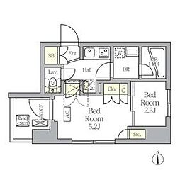 東京メトロ南北線 王子駅 徒歩4分の賃貸マンション 8階2Kの間取り