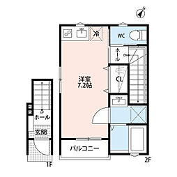 グランソフィア上福岡 2階ワンルームの間取り