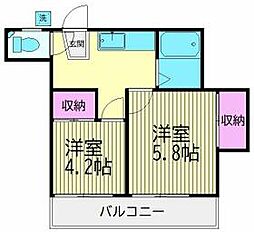 東急東横線 自由が丘駅 徒歩15分の賃貸マンション 4階2Kの間取り