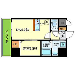 能勢電鉄妙見線 絹延橋駅 徒歩11分の賃貸マンション 6階1DKの間取り