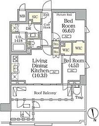 東京メトロ東西線 神楽坂駅 徒歩8分の賃貸マンション 10階2LDKの間取り