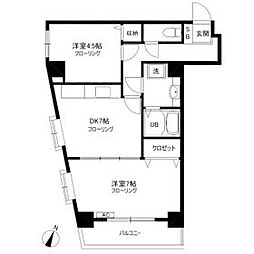 都営大江戸線 落合南長崎駅 徒歩3分の賃貸マンション 2階2DKの間取り
