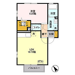 JR八高線 小宮駅 徒歩3分の賃貸アパート 1階1LDKの間取り