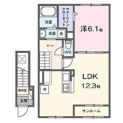 JR京浜東北・根岸線 大宮駅 バス23分 金山神社下車 徒歩5分の賃貸アパート 2階1LDKの間取り