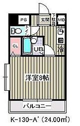 東京メトロ東西線 妙典駅 徒歩3分の賃貸マンション 2階1Kの間取り