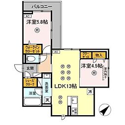 JR鹿児島本線 春日駅 徒歩8分の賃貸アパート 3階2LDKの間取り