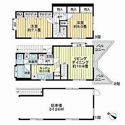 西武新宿線 沼袋駅 徒歩7分の賃貸一戸建て 1階2LDKの間取り