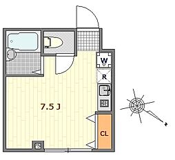 アリエスビル 302 3階ワンルームの間取り