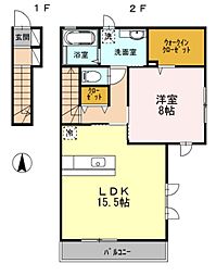 ガーデンハウス 2階1LDKの間取り