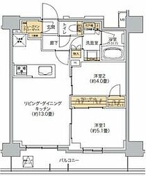 東京メトロ日比谷線 六本木駅 徒歩9分の賃貸マンション 10階2LDKの間取り