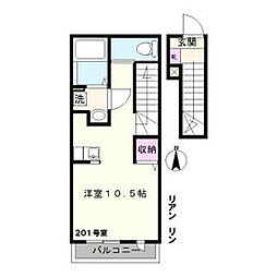 東急東横線 祐天寺駅 徒歩9分の賃貸アパート 2階ワンルームの間取り