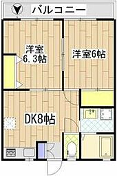 JR南武線 中野島駅 徒歩5分の賃貸アパート 1階2DKの間取り