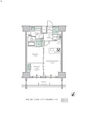 JR山手線 田町駅 徒歩7分の賃貸マンション 12階2LDKの間取り