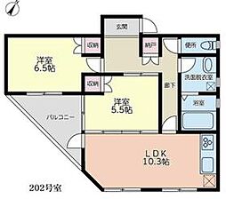 日暮里舎人ライナー 谷在家駅 徒歩25分の賃貸アパート 2階2LDKの間取り