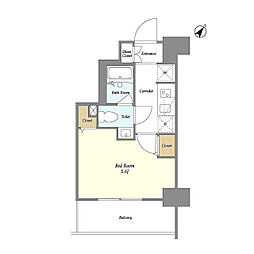 京成押上線 四ツ木駅 徒歩7分の賃貸マンション 7階1Kの間取り